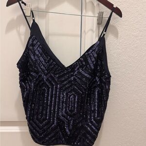 Forever 21 Sequin Embellished Navy Blue Top